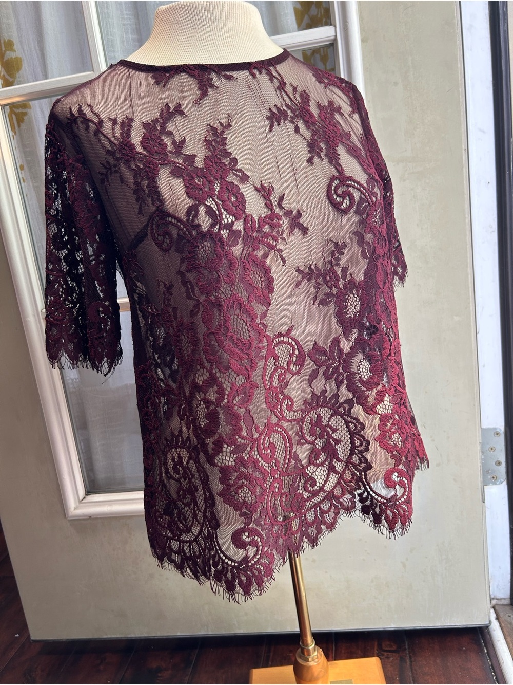 Xhilaration - Sheer Burgundy Lace Top